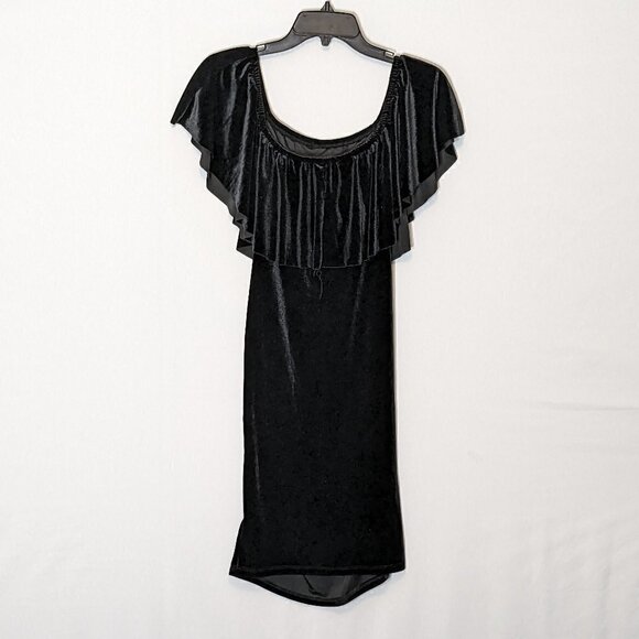 Women's BABY BUMP Black Velvet Bodycon Maternity Dress; Neck Ruffle Size XS - Picture 3 of 5